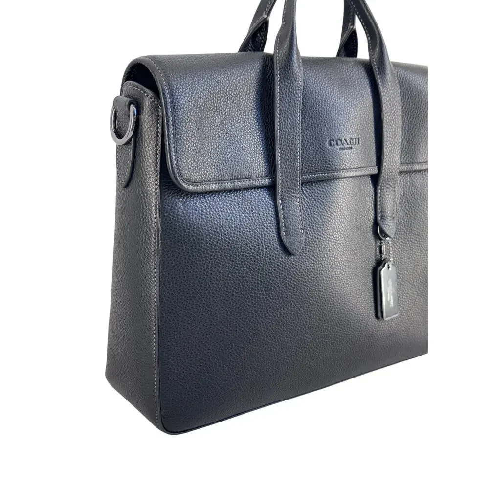 Coach Sullivan Black Pebbled Leather Briefcase Laptop Bag of office grandpacore